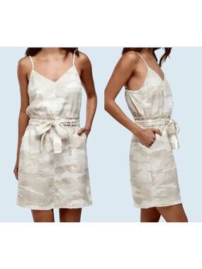 SPLENDID Geneva Camo Tank Mini V Neck Linen Blend Dress Sz S